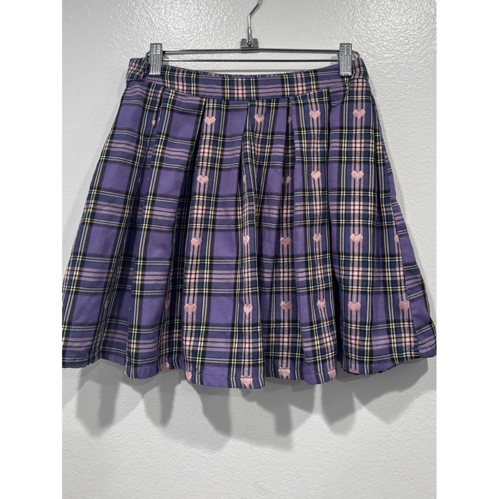 Hot Topic Purple Plaid Print Heart Mini Skirt Academia Y2K Coquette Festival